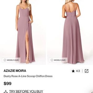 Azazie Pink A-Line Maxi Dress with Slit and Spaghetti Straps